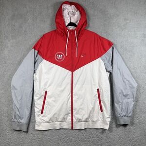 Nike Windbreaker Jacket Mens XL Red Gray White Hooded Full Zip KK W Logo
